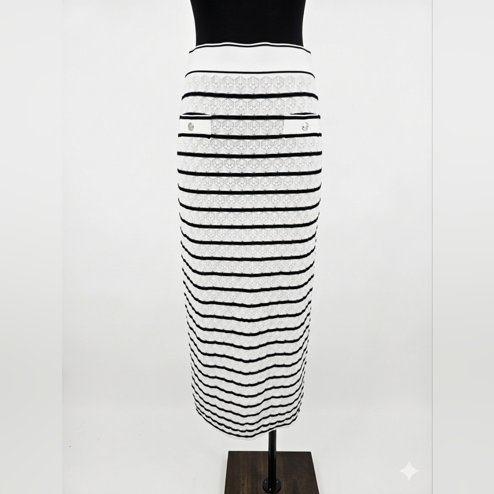 Elie Tahari Black and White Striped Pencil Skirt